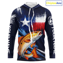 Load image into Gallery viewer, Personalized Redfish Long Sleeve Performance Fishing Shirts, Hooded Redfish Custom Texas Fishing Jersey NHT503