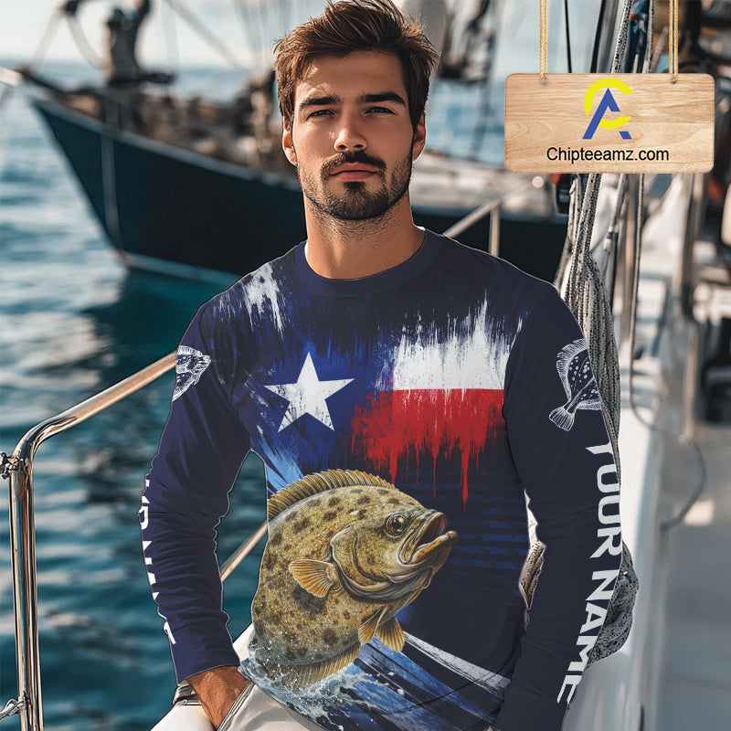 Personalized Flounder Long Sleeve Performance Fishing Shirts, Flounder Custom Texas Fishing Jersey NHT504