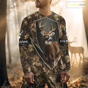 Deer Hunting Full Forest Camo 3D Printing Custom Name Shirts, Whitetail Deer Hunting Shirts NHT189