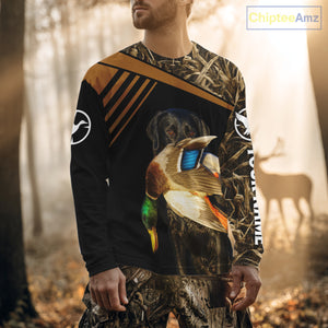 Black Mallard Duck Hunting Shirt With Black Lab Dog, Personalized Hunting Clothes NHT193