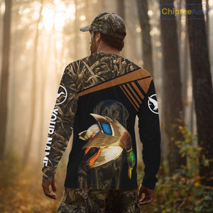 Black Mallard Duck Hunting Shirt With Black Lab Dog, Personalized Hunting Clothes NHT193