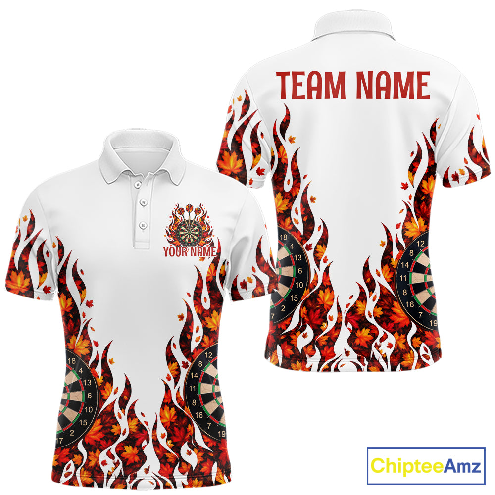 White Flame Autumn Men Darts Polo Shirt Personalized Quarter Zip Fall Leaves Team Jersey NHT1807