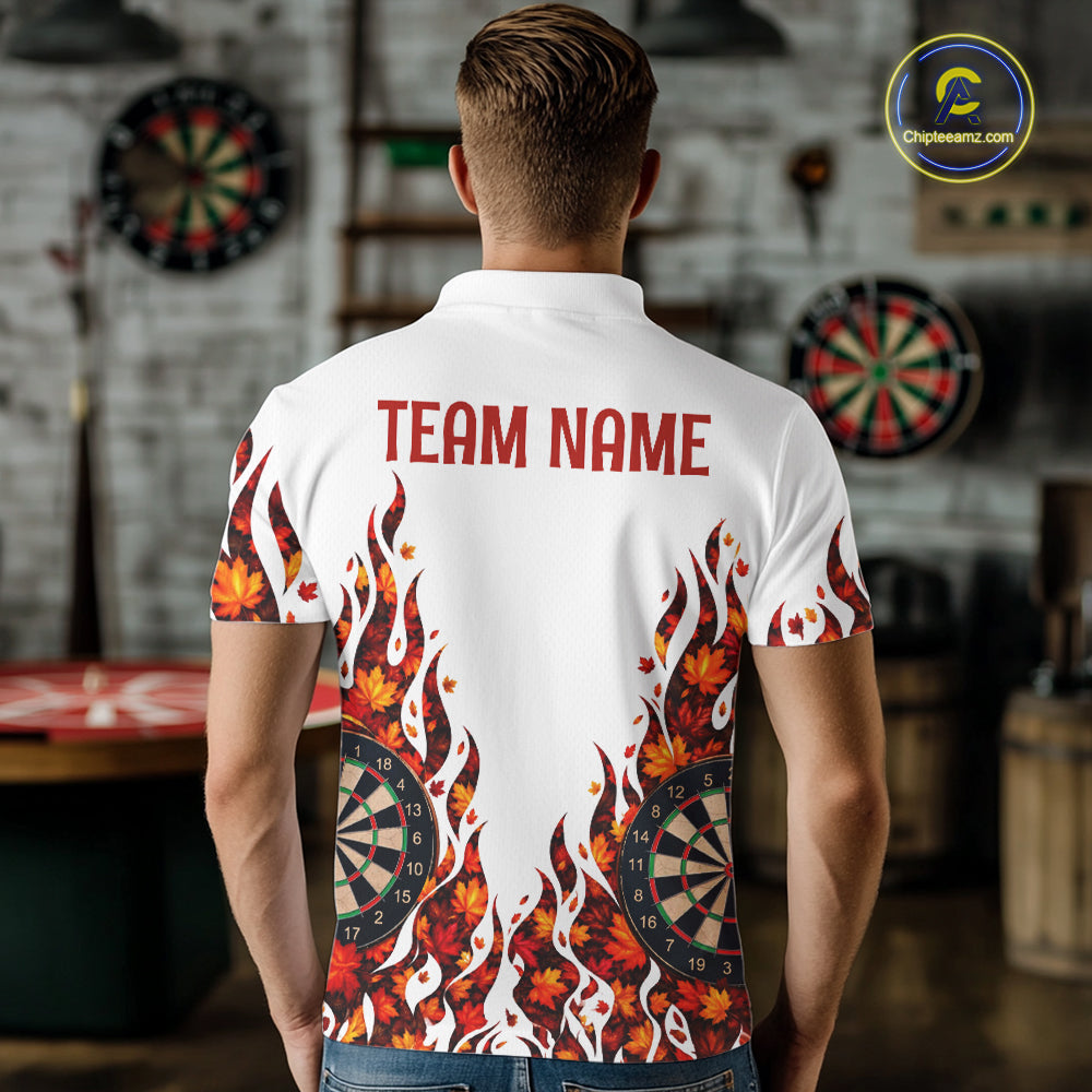White Flame Autumn Men Darts Polo Shirt Personalized Quarter Zip Fall Leaves Team Jersey NHT1807