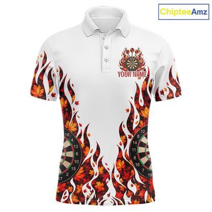 White Flame Autumn Men Darts Polo Shirt Personalized Quarter Zip Fall Leaves Team Jersey NHT1807