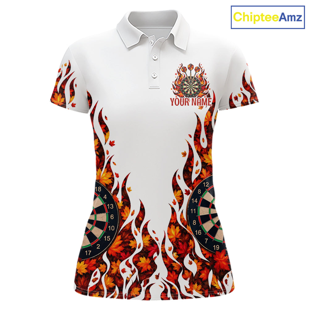 White Flame Autumn Women Darts Polo Shirt Personalized Quarter Zip Fall Leaves Team Jersey NHT1807