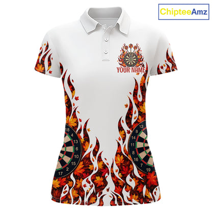White Flame Autumn Women Darts Polo Shirt Personalized Quarter Zip Fall Leaves Team Jersey NHT1807