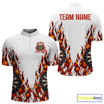 White Flame Autumn Men Darts Polo Shirt Personalized Quarter Zip Fall Leaves Team Jersey NHT1807