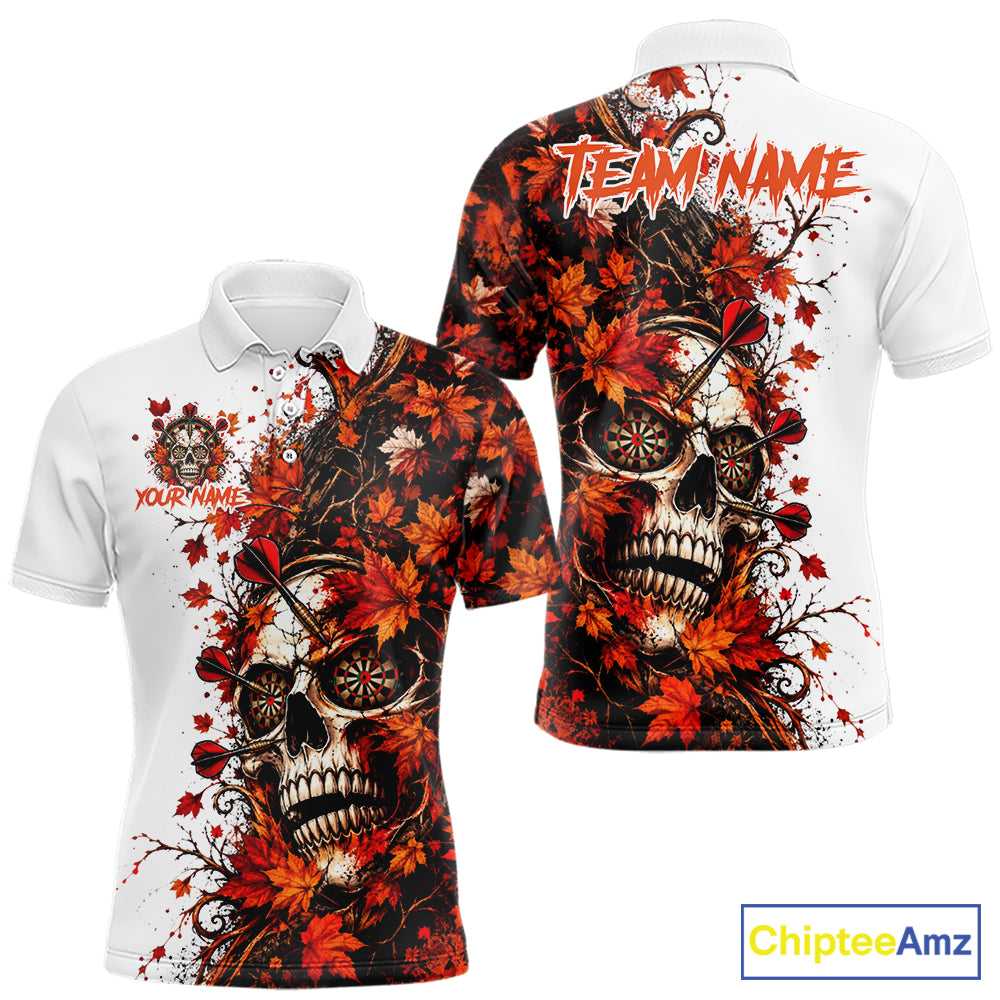 Darts Dartboard Skull Men Polo Shirt Custom 1/4 Zipper White Autumn Sports League, Dart Gift NHT1811