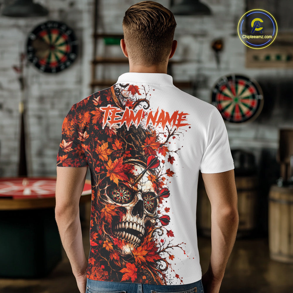 Darts Dartboard Skull Men Polo Shirt Custom 1/4 Zipper White Autumn Sports League, Dart Gift NHT1811