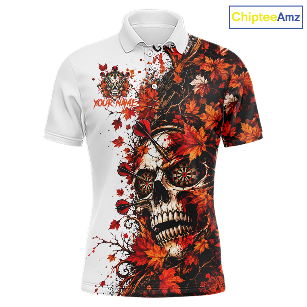 Darts Dartboard Skull Men Polo Shirt Custom 1/4 Zipper White Autumn Sports League, Dart Gift NHT1811