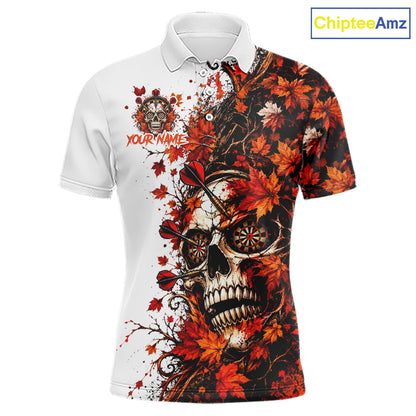 Darts Dartboard Skull Men Polo Shirt Custom 1/4 Zipper White Autumn Sports League, Dart Gift NHT1811
