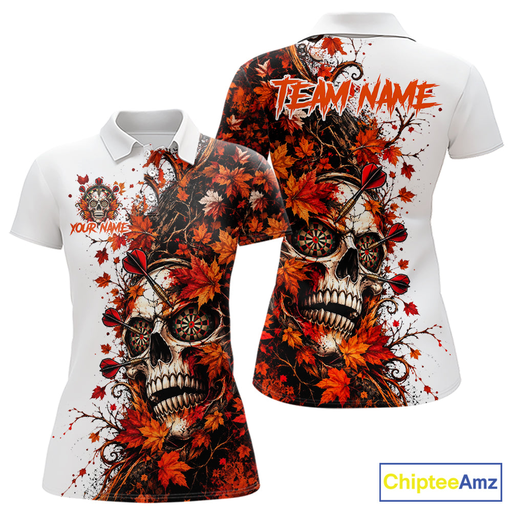 Darts Dartboard Skull Women Polo Shirt Custom 1/4 Zipper White Autumn Sports League, Dart Gift NHT1811