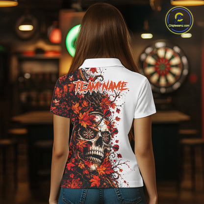 Darts Dartboard Skull Women Polo Shirt Custom 1/4 Zipper White Autumn Sports League, Dart Gift NHT1811