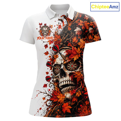 Darts Dartboard Skull Women Polo Shirt Custom 1/4 Zipper White Autumn Sports League, Dart Gift NHT1811