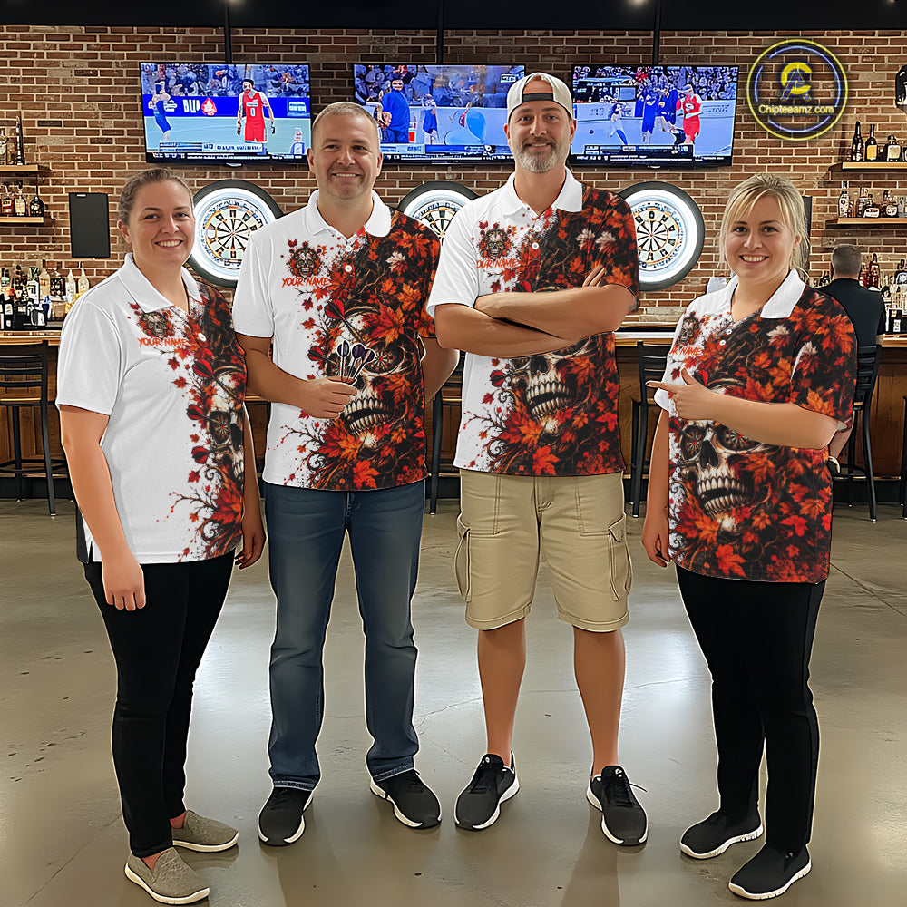 Darts Dartboard Skull Men Polo Shirt Custom 1/4 Zipper White Autumn Sports League, Dart Gift NHT1811