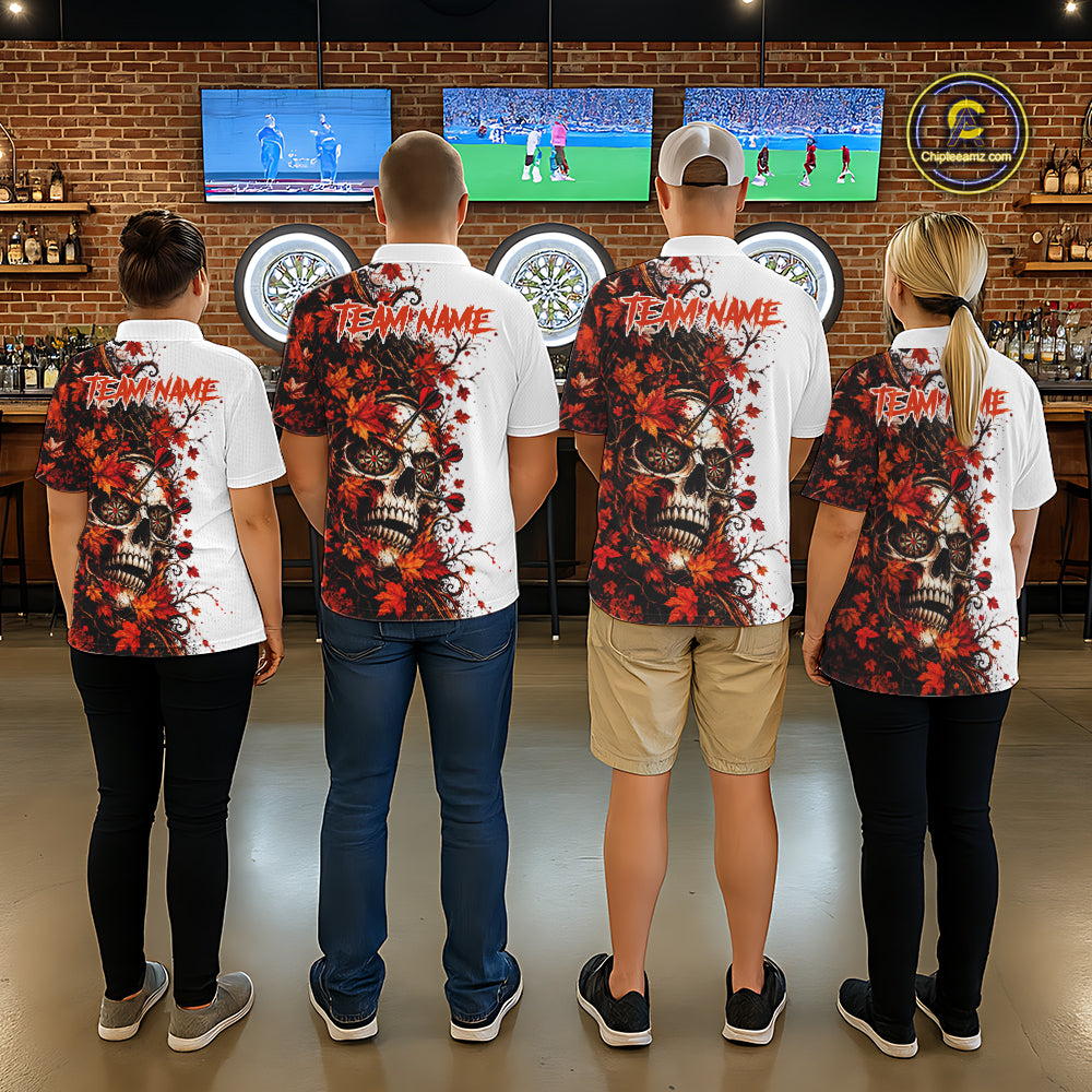 Darts Dartboard Skull Men Polo Shirt Custom 1/4 Zipper White Autumn Sports League, Dart Gift NHT1811