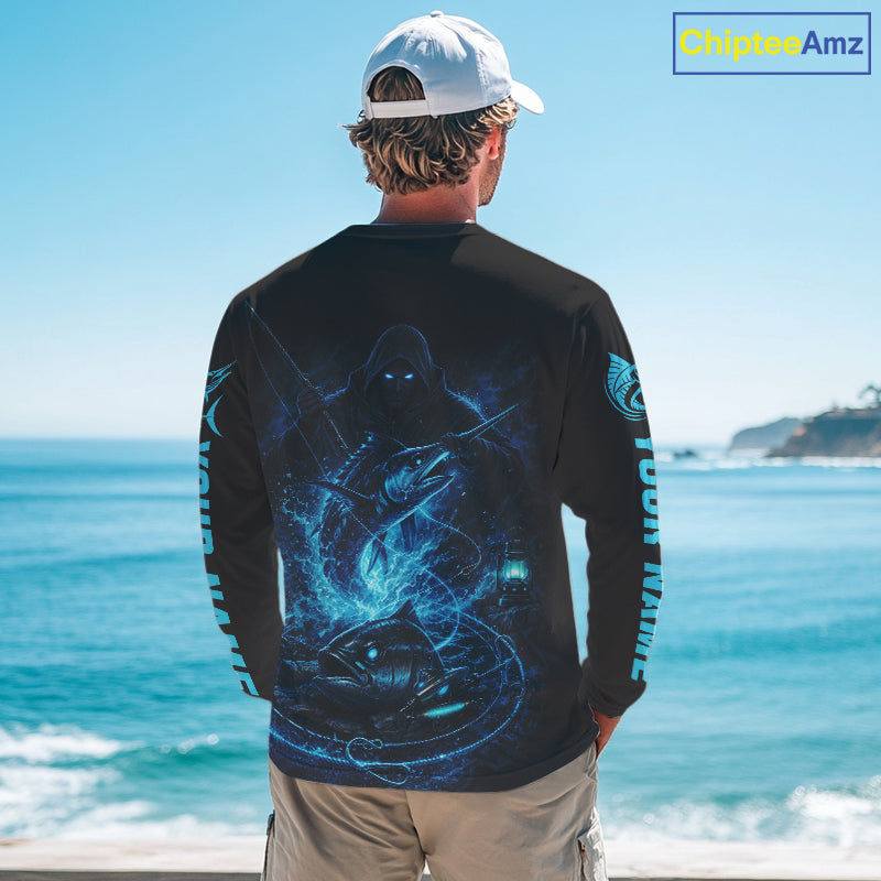 Personalized Marlin Fishing Shirt Long Sleeve For Men, Marlin Action Angler Shirt NHT436