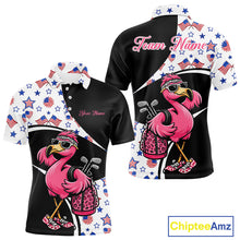 Load image into Gallery viewer, Funny Pink Flamingo Pattern American Flag Golf Polo Shirt For Men, Custom Flamingo Golf Shirt For Team NHT655