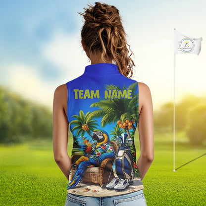 Custom Team Name Tropical Sleeveless Women Golf Polo Shirt – Funny Macaw Parrot Beach Golf Shirt For Womens NHT859