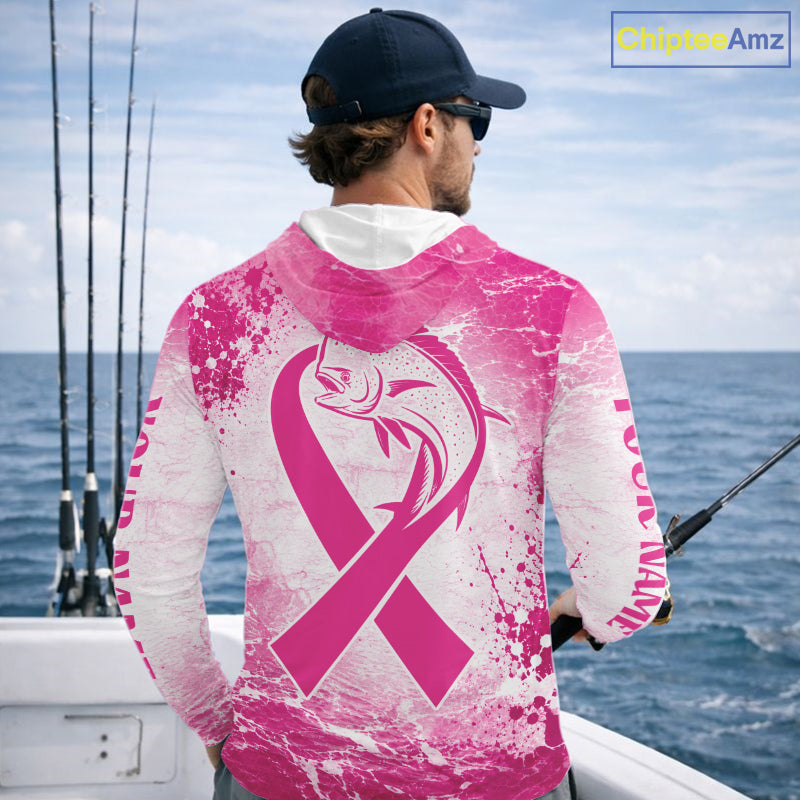 Pink Mahi Mahi Fishing Shirt Hooded Long Sleeve, Breast Cancer Awareness Fishing Shirt, Fisher Gift NHT1470