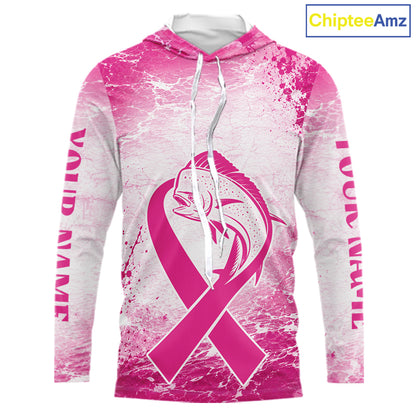 Pink Mahi Mahi Fishing Shirt Hooded Long Sleeve, Breast Cancer Awareness Fishing Shirt, Fisher Gift NHT1470