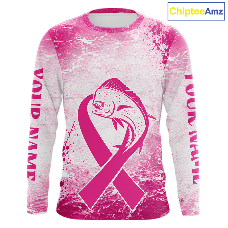 Pink Mahi Mahi Fishing Shirt Long Sleeve, Breast Cancer Awareness Fishing Shirt, Fisher Gift NHT1470
