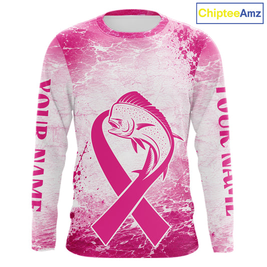 Pink Mahi Mahi Fishing Shirt Long Sleeve, Breast Cancer Awareness Fishing Shirt, Fisher Gift NHT1470