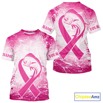 Pink Mahi Mahi Fishing Shirt Short Sleeve, Breast Cancer Awareness Fishing Shirt, Fisher Gift NHT1470