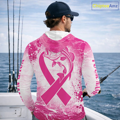 Pink Bass Fishing Shirt Hooded Long Sleeve, Breast Cancer Awareness Fishing Shirt, Bass Fisher Gift NHT1471