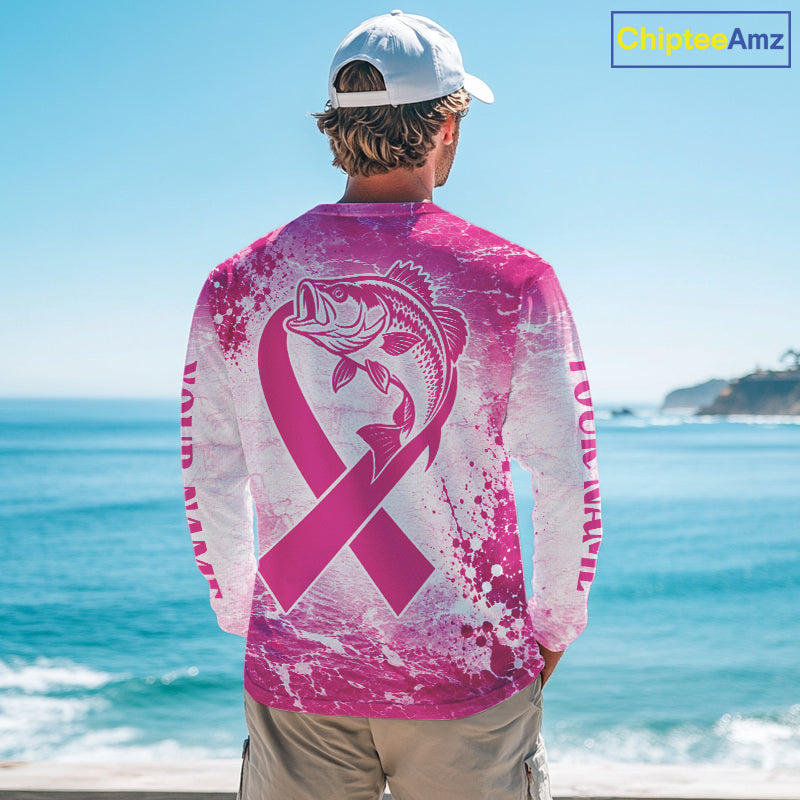 Pink Bass Fishing Shirt Long Sleeve, Breast Cancer Awareness Fishing Shirt, Bass Fisher Gift NHT1471