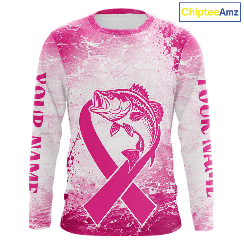 Pink Bass Fishing Shirt Long Sleeve, Breast Cancer Awareness Fishing Shirt, Bass Fisher Gift NHT1471