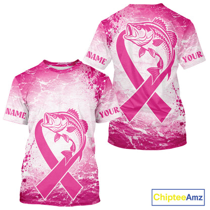 Pink Bass Fishing Shirt Short Sleeve, Breast Cancer Awareness Fishing Shirt, Bass Fisher Gift NHT1471