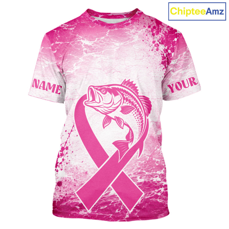 Pink Bass Fishing Shirt Short Sleeve, Breast Cancer Awareness Fishing Shirt, Bass Fisher Gift NHT1471