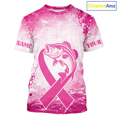 Pink Bass Fishing Shirt Short Sleeve, Breast Cancer Awareness Fishing Shirt, Bass Fisher Gift NHT1471