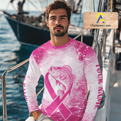Pink Crappie Fishing Shirt Long Sleeve, Breast Cancer Awareness Fishing Shirt, Crappie Fisher Gift NHT1472