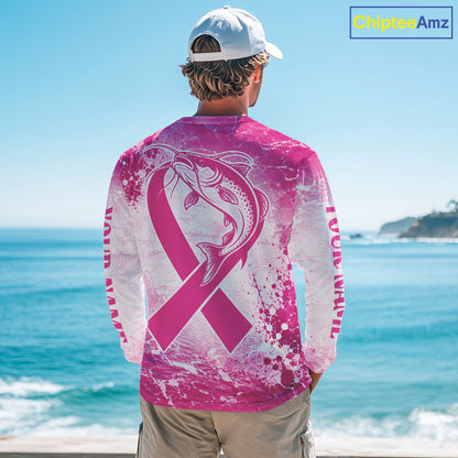 Pink Catfish Fishing Shirt Long Sleeve, Breast Cancer Awareness Fishing Shirt, Catfish Fisher Gift NHT1473