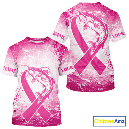 Pink Catfish Fishing Shirt Short Sleeve, Breast Cancer Awareness Fishing Shirt, Catfish Fisher Gift NHT1473
