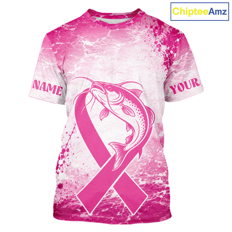 Pink Catfish Fishing Shirt Short Sleeve, Breast Cancer Awareness Fishing Shirt, Catfish Fisher Gift NHT1473