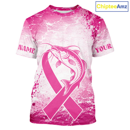 Pink Catfish Fishing Shirt Short Sleeve, Breast Cancer Awareness Fishing Shirt, Catfish Fisher Gift NHT1473