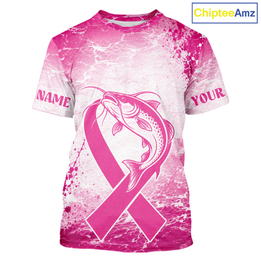 Pink Catfish Fishing Shirt Short Sleeve, Breast Cancer Awareness Fishing Shirt, Catfish Fisher Gift NHT1473