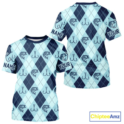 Personalized Largemouth Bass Fishing Short Sleeve Shirt, Argyle Fish Pattern Top NHT1481
