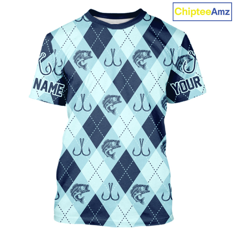 Personalized Largemouth Bass Fishing Short Sleeve Shirt, Argyle Fish Pattern Top NHT1481