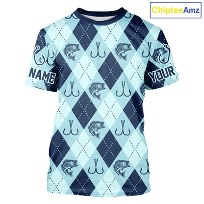 Personalized Largemouth Bass Fishing Short Sleeve Shirt, Argyle Fish Pattern Top NHT1481
