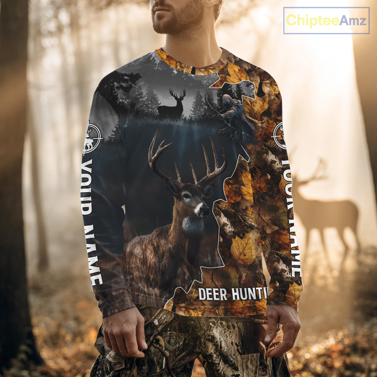 Personalized Grim Reaper Deer Hunting 3D Camo Shirt , Deer Hunting Shirt NHT278