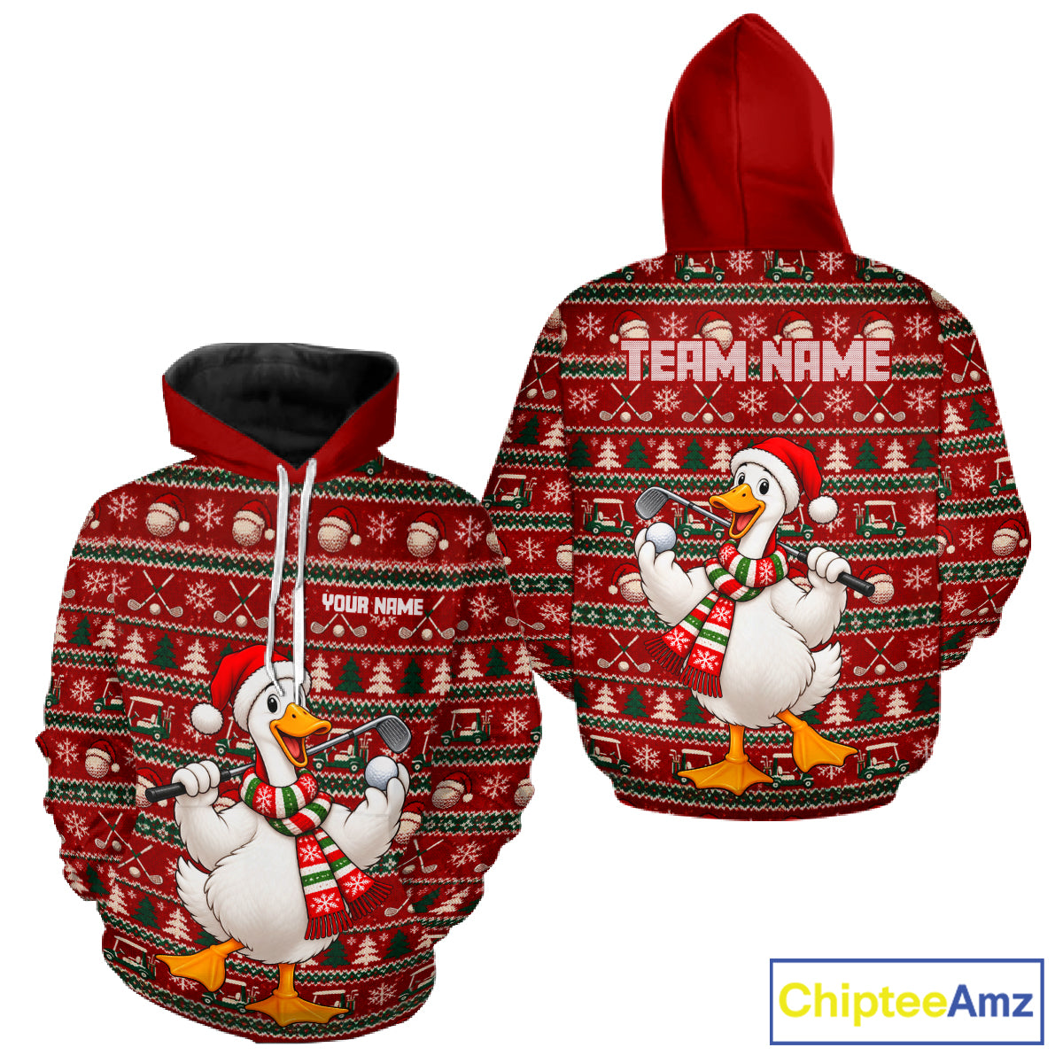 Personalized Duck Golf Christmas Hoodie Red Ugly Sweater Winter Golfer Sportswear NHT1815