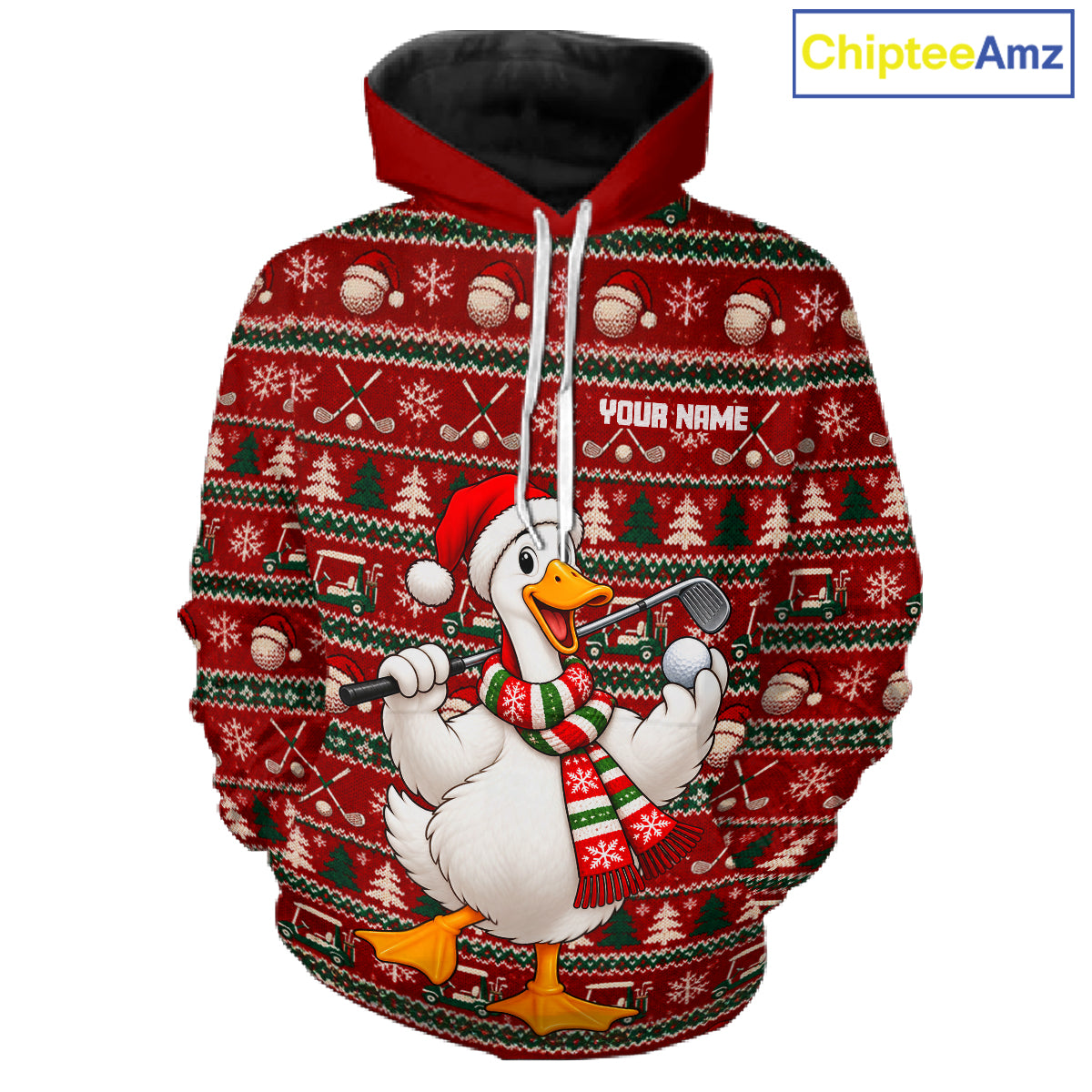 Personalized Duck Golf Christmas Hoodie Red Ugly Sweater Winter Golfer Sportswear NHT1815