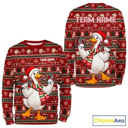 Personalized Duck Golf Christmas Hoodie Red Ugly Sweater Winter Golfer Sportswear NHT1815