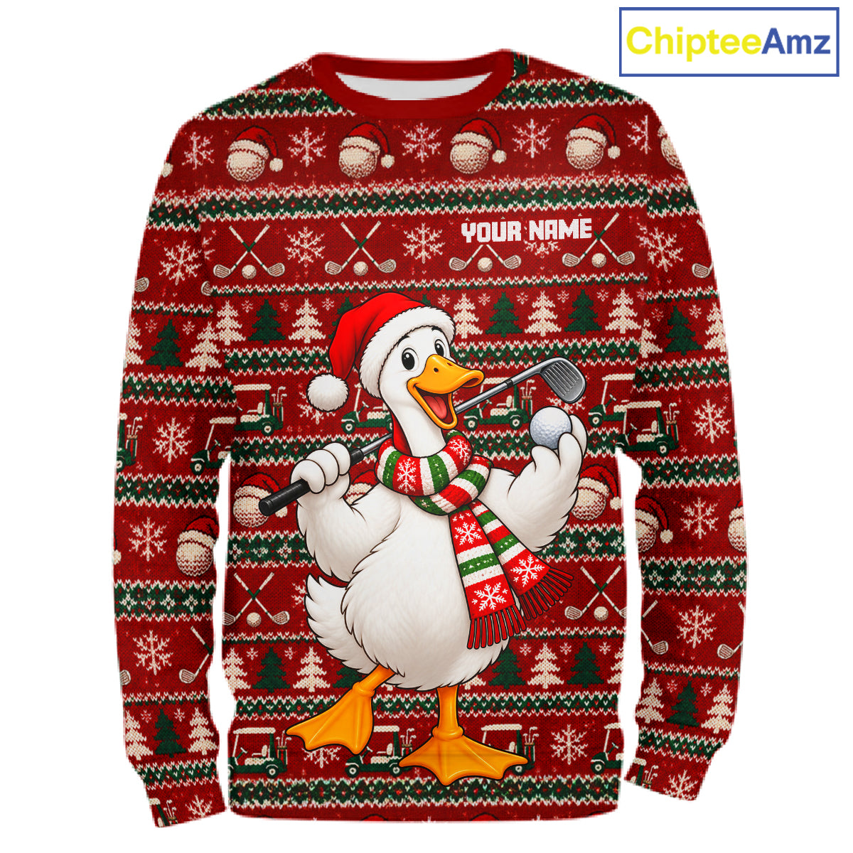 Personalized Duck Golf Christmas Hoodie Red Ugly Sweater Winter Golfer Sportswear NHT1815