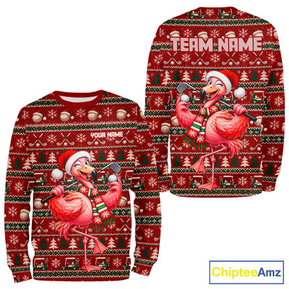 Personalized Flamingo Golf Christmas Hoodie Red Ugly Sweater Winter Golfer Sportswear NHT1816