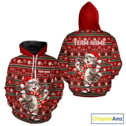 Personalized Cat Golf Christmas Hoodie Red Ugly Sweater Winter Golfer Sportswear NHT1817